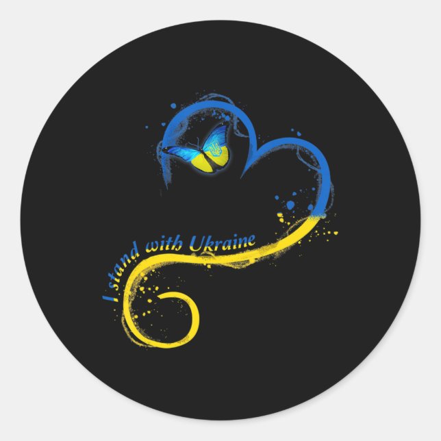 Adesivo Redondo Cardíaca Ucrânia Borboleta Ucraniana Bandeira I St (Frente)