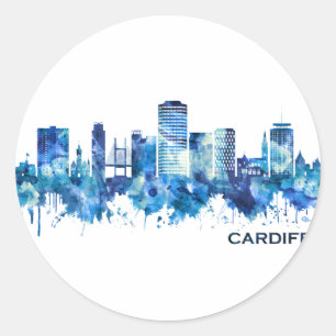Adesivo Redondo Cardiff Wales Skyline Blue