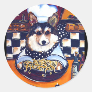Adesivo Redondo Cardigan Welsh Corgi Chef