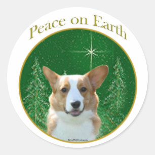Adesivo Redondo Cardigan Welsh Corgi Peace
