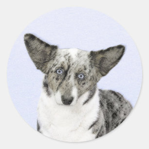Adesivo Redondo Cardigan Welsh Corgi - Pintura Original para Cacho