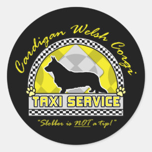 Adesivo Redondo Cardigan Welsh Corgi Taxi Service