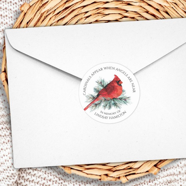 Adesivo Redondo Cardinais Memoriais Parecem Pinheiros De Aquarela (Criador carregado)