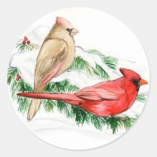 Adesivo Redondo Cardinal Birds Art Sticker (Frente)