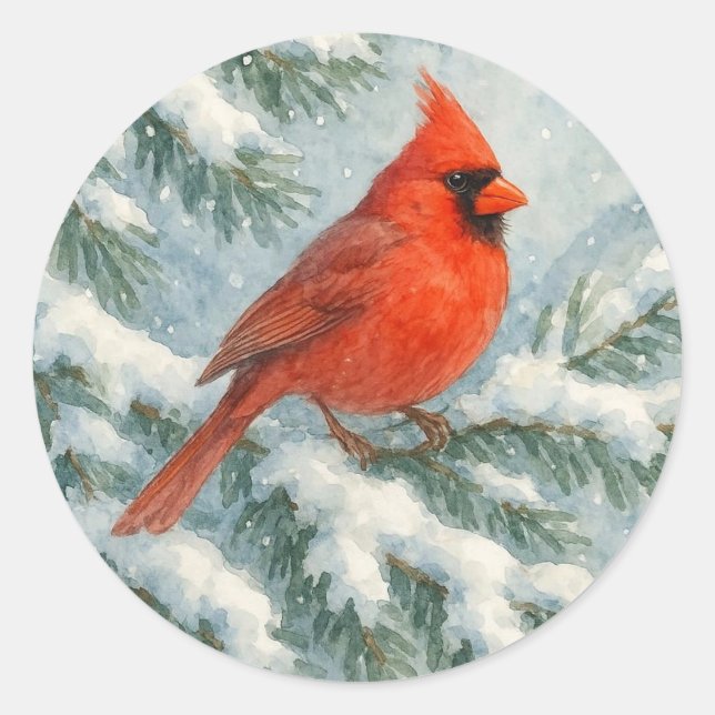 Adesivo Redondo Cardinal in the Snow Winter Round Sticker (Frente)
