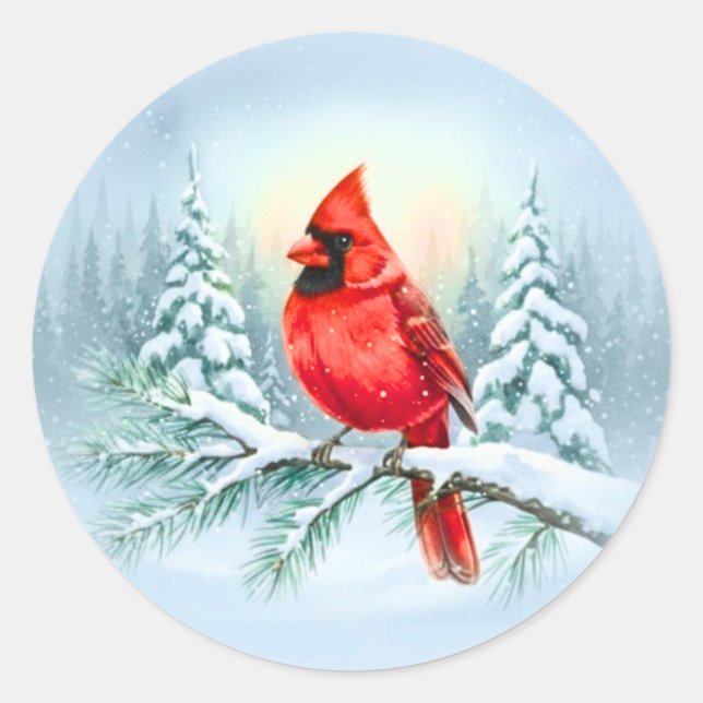 Adesivo Redondo Cardinal Sympathy Envelope Seals Christmas Sticker (Frente)
