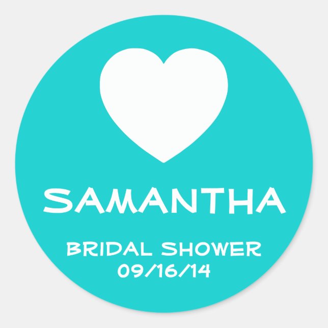 Adesivo Redondo Caribe Azul e Coração Branco Favorecendo Selo (Frente)