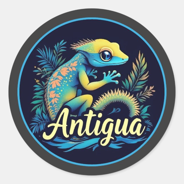 Adesivo Redondo Caribe de Antígua Gecko (Frente)