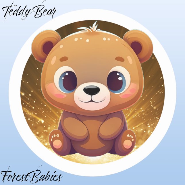 Adesivo Redondo Caricatura De Animais Quimsos, Ursos De Teddy, 🧸  (Teddy Bear, ForestBabies Classic Round Sticker)