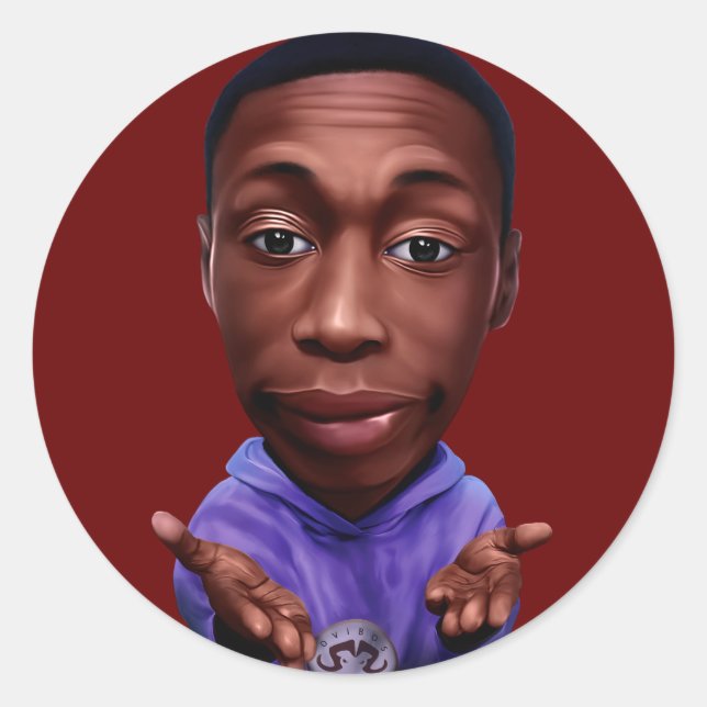 Adesivo Redondo Caricatura digital de Khabane "Khaby" Lame. (Frente)