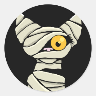 Adesivo Redondo Caricatura Mummy Cat Halloween Novelty