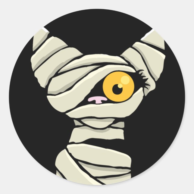 Adesivo Redondo Caricatura Mummy Cat Halloween Novelty (Frente)