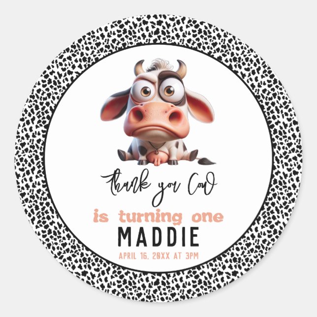 Adesivo Redondo Caricaturas da vaca, sou um primeiro aniversario d (Frente)