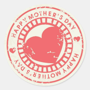 Adesivo Redondo Carimbo de borracha sujo para o dia das mães feli