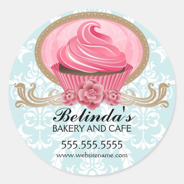 Adesivo Redondo Carimbo de Cupcake Elegante (Frente)