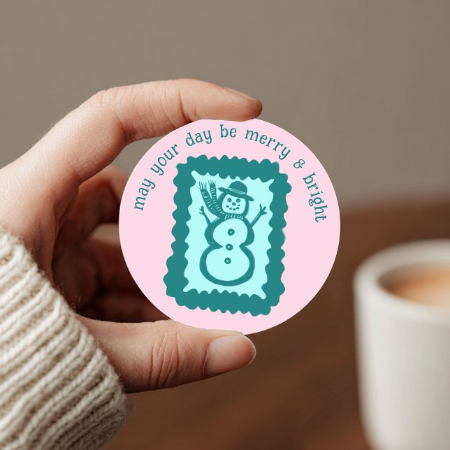 Adesivo Redondo Carimbo de Natal Caprichoso Cute Personalizado Ale (Whimsical Christmas Stamp Cute Custom Merry Bright Snowman Classic Round Sticker
)
