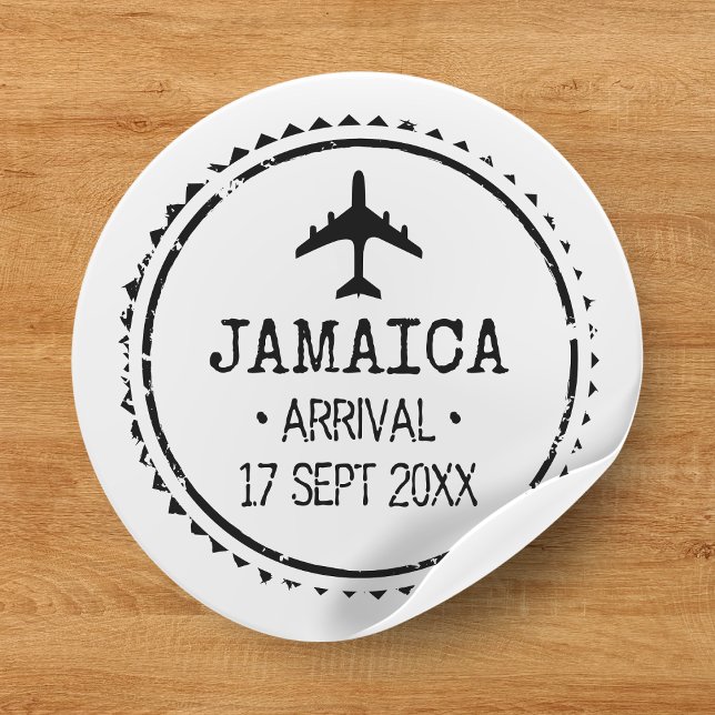 Adesivo Redondo Carimbo Passaporte Jamaica Destino Casamento (Passport Stamp Jamaica Destination Wedding Classic Round Sticker
)