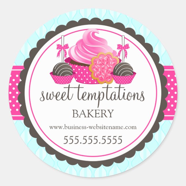 Adesivo Redondo Carimbos de Cupcake de Biscoito de Pop de Bolo (Frente)