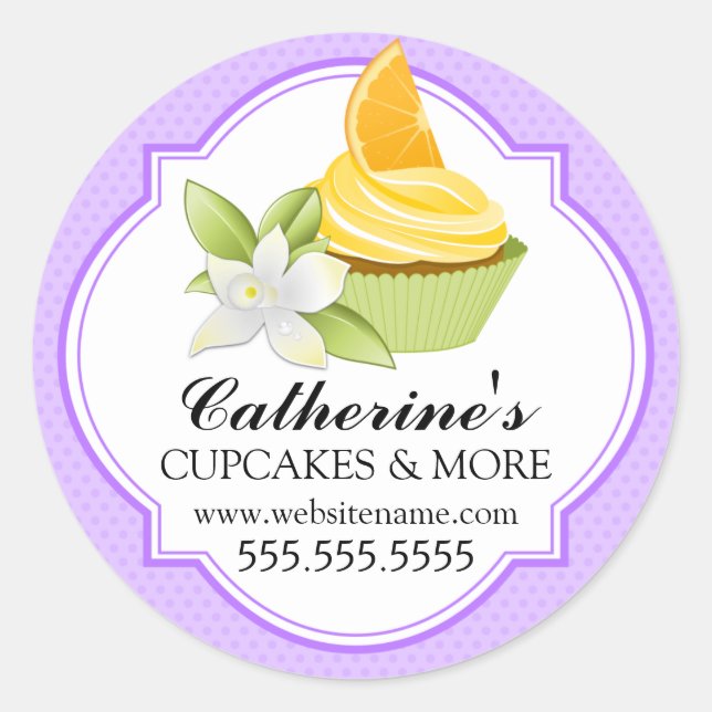 Adesivo Redondo Carimbos de Cupcake Lilac Gourmet (Frente)