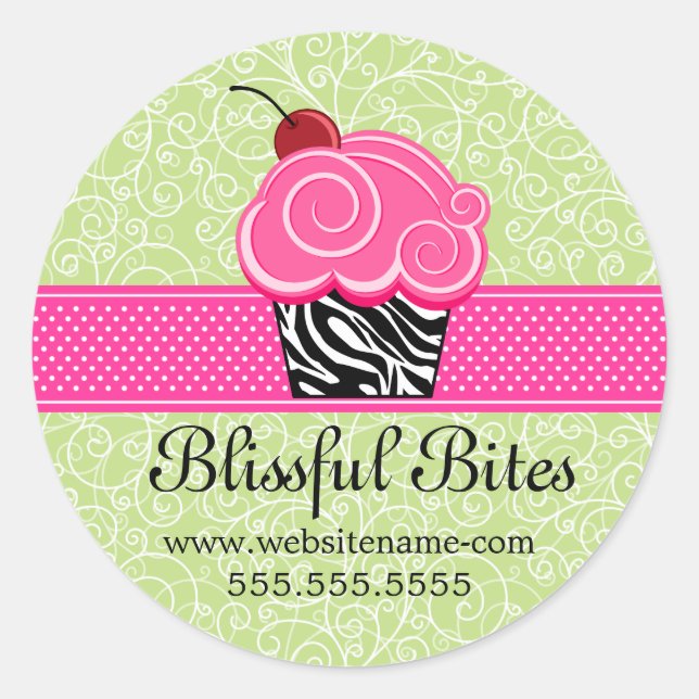 Adesivo Redondo Carimbos para Cupcake de cereja (Frente)