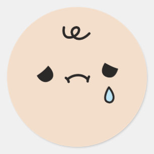 Adesivo Redondo Carinha Triste Fofa Com Doodle de Lágrima