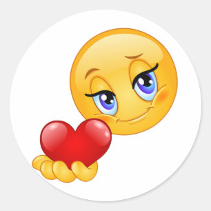 Adesivo Redondo carinhoso emoji doce amor corações beijo clássico 