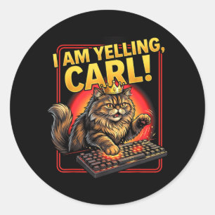 Adesivo Redondo Carl Engraçado Gritando Meme de Gato Fofo para Hom