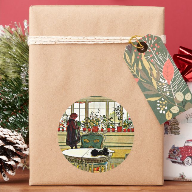 Adesivo Redondo Carl Larsson - Flores em uma janela (Feriado)