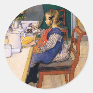 Adesivo Redondo Carl Larsson, um café da manhã infeliz da últim