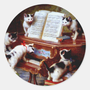 Adesivo Redondo Carl Reichert Kittens Tocando Piano