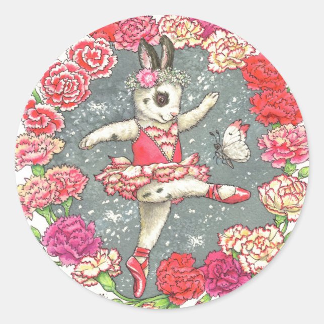 Adesivo Redondo Carnação Ballerina Bunny Stickers (Frente)