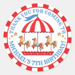 Adesivo Redondo Carnaval de circo Aniversário Obrigado Rótulo redo
