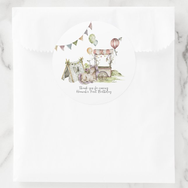 Adesivo Redondo Carnaval de Circo | Woodland Unicorn Festa de aniv (Bolsa)