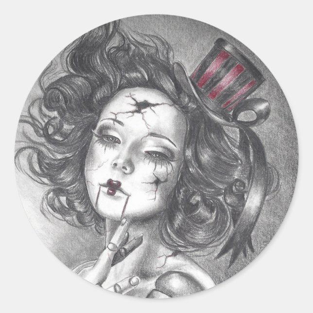 Adesivo Redondo Carnaval Doll Sticker Gothic Art Sticker (Frente)