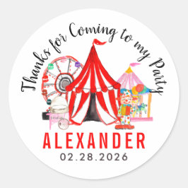 Adesivo Redondo Carnaval moderno de circo mostra crianças obrigado
