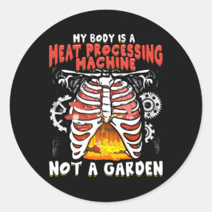 Adesivo Redondo Carne Engraçada Anti-Vegan Comendo Carne Engraçada