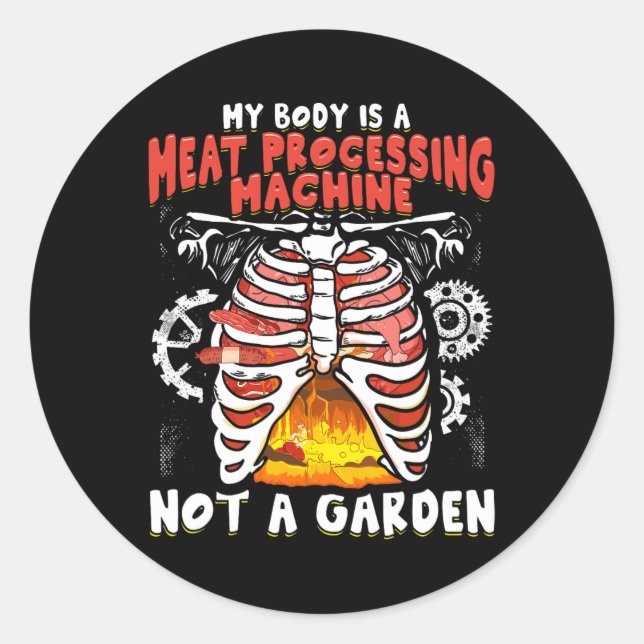 Adesivo Redondo Carne Engraçada Anti-Vegan Comendo Carne Engraçada (Frente)