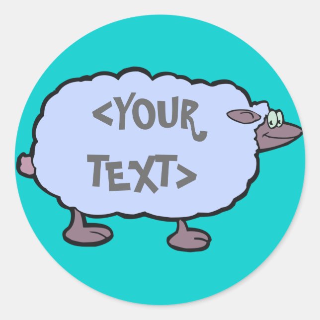 Adesivo Redondo Carneiro Azul, <YOUR TEXT> (Frente)