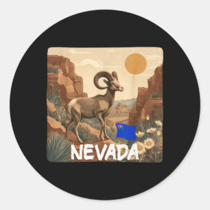 Adesivo Redondo Carneiro Bighorn Legal em Cores de Nevada Fantasia