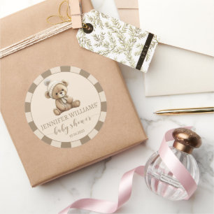 Adesivo Redondo Carneiros redondos de chá de fraldas do urso bege