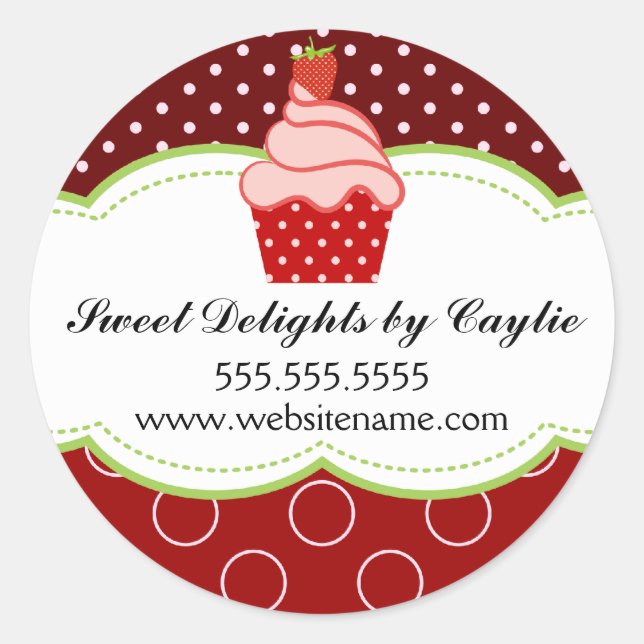 Adesivo Redondo Carnes de Cupcake de Morango (Frente)