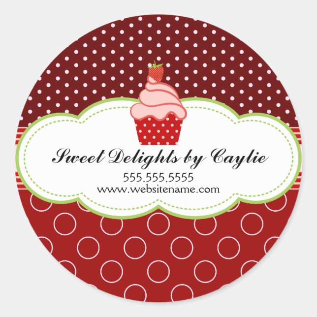 Adesivo Redondo Carnes de Cupcake de Morango (Frente)