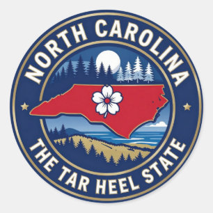 Adesivo Redondo CAROLINA DO NORTE Patrimônio do Estado Tar Heel
