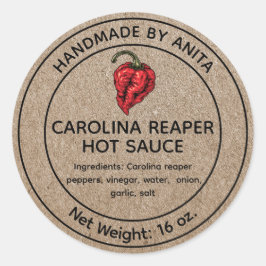 Adesivo Redondo Carolina Reaper Hot Molho Canning Jar Label Kraft