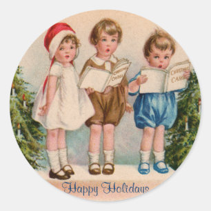 Adesivo Redondo Caroling Kids Happy Holidkers Stickers