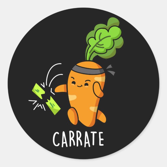 Adesivo Redondo Carrate Funny Carrot Karate Pun Dark BG (Frente)