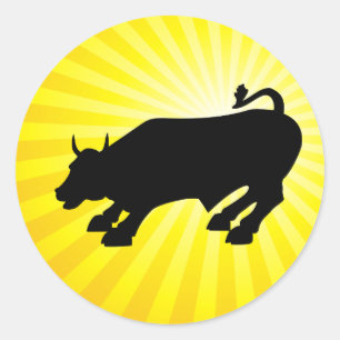 Adesivo Redondo Carregando Touro Negro de Wall Street