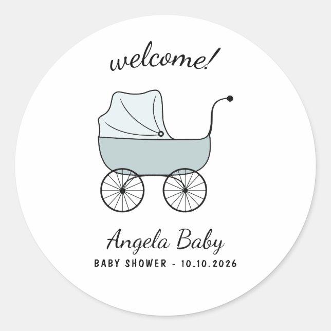Adesivo Redondo Carrinho de Bebê Babá Creche Bem-vindo (Frente)