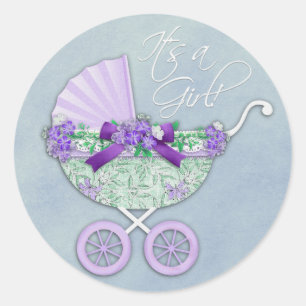 Adesivo Redondo Carrinho de Bebê Roxo Verde e Lavanda