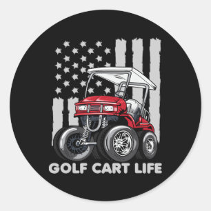 Adesivo Redondo Carrinho De Golfe Engraçado De Golfe Com Bandeira